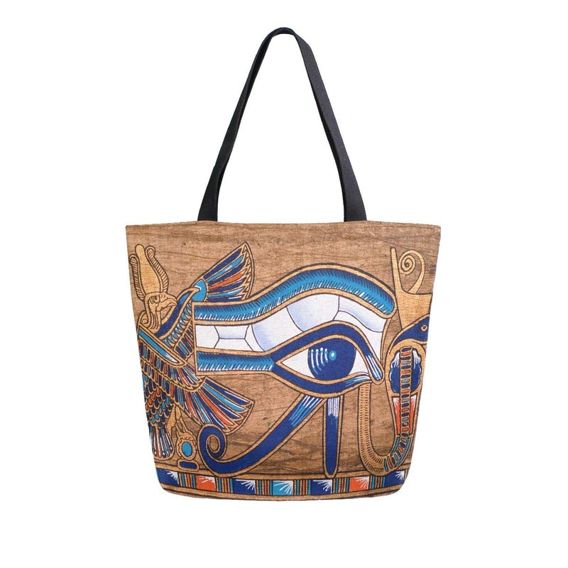 Naanle Egypt Canvas Tote Bag Large Women Casual Shoulder Bag Handbag, Egyptian Horus Eye Reusable Multipurpose Heavy Duty Shopping Grocery Cotton Bag for Outdoors. - Image 1